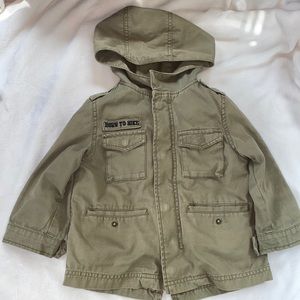Zara green hooded military jacket w/detachable navy vest liner | 2-3T